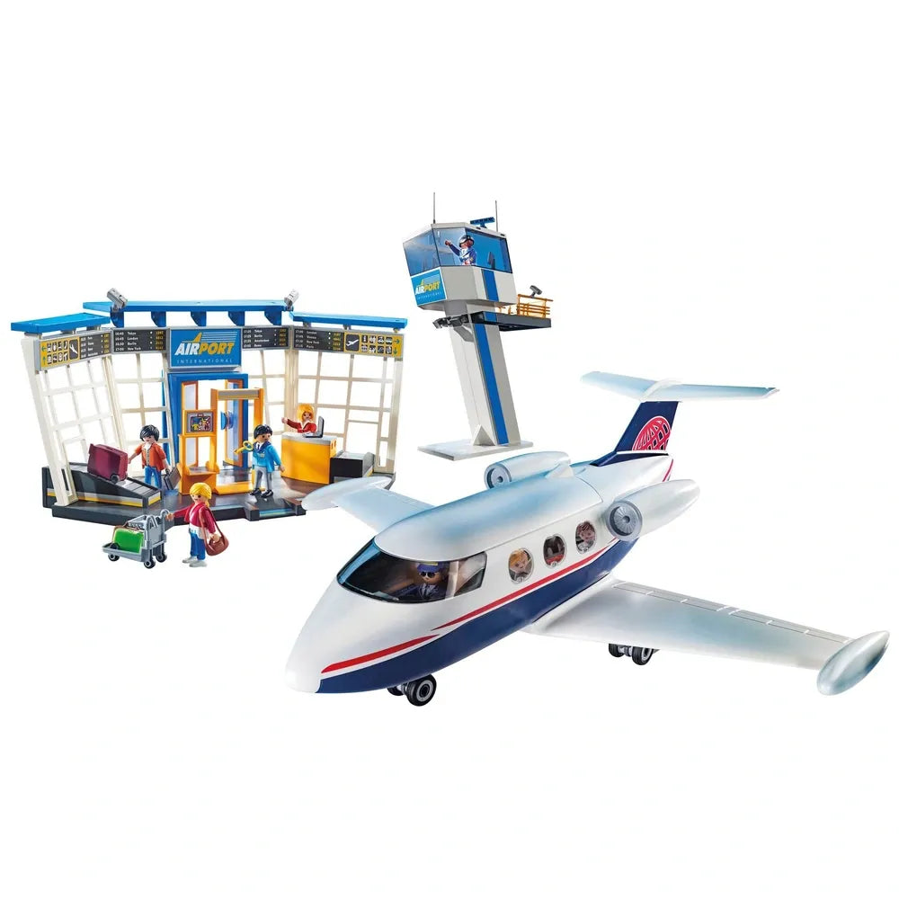 Playmobil City Airport Playset with Airplane & Tower, 146-Piece Set