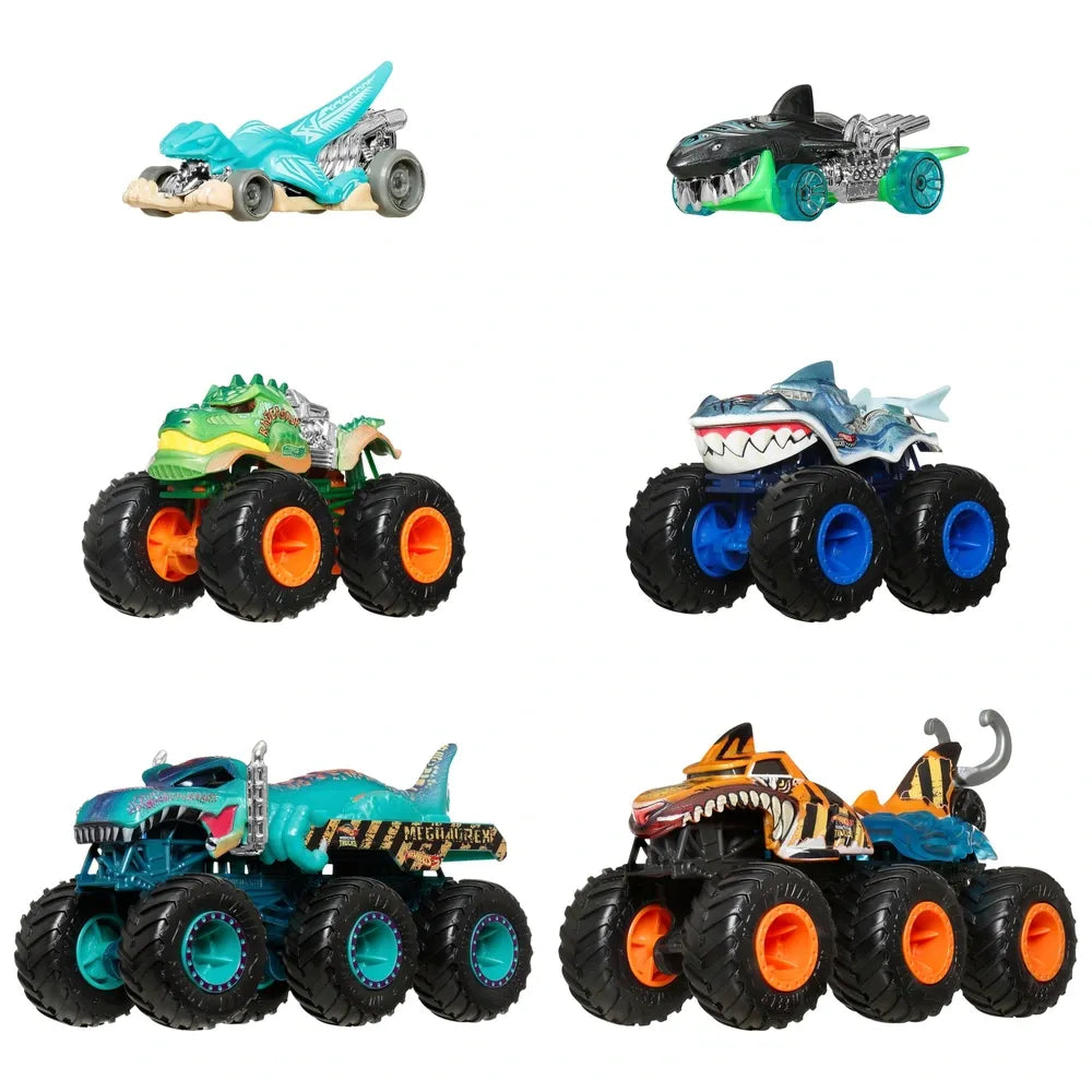 Hot Wheels Monster Trucks Sharks vs Dinos 1:64 Die-Cast Cars Multipack