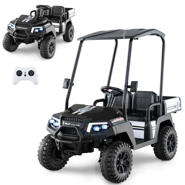 24V Kids 4WD Golf Cart, 2-Seater Ride-On Car with Dump Bed, Lights & Music