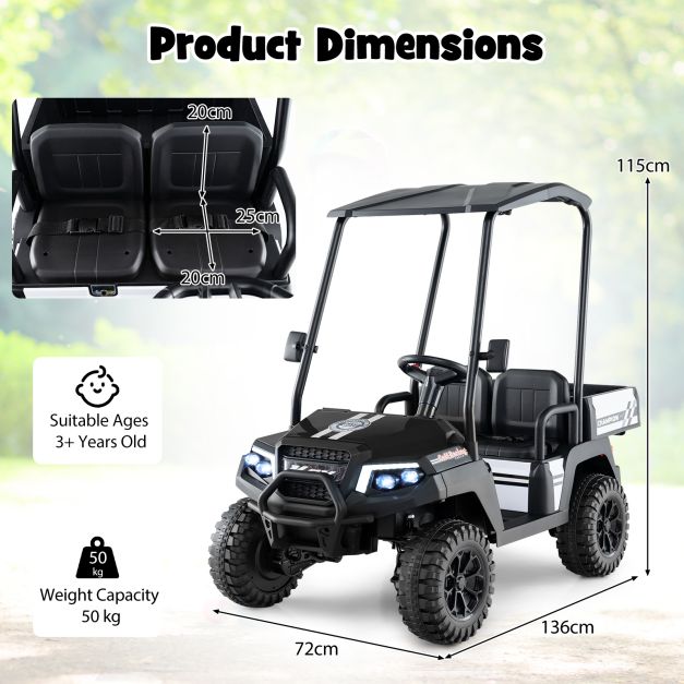 24V Kids 4WD Golf Cart, 2-Seater Ride-On Car with Dump Bed, Lights & Music