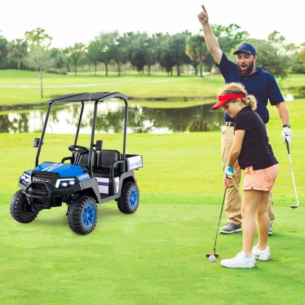 24V Kids 4WD Golf Cart, 2-Seater Ride-On Car with Dump Bed, Lights & Music