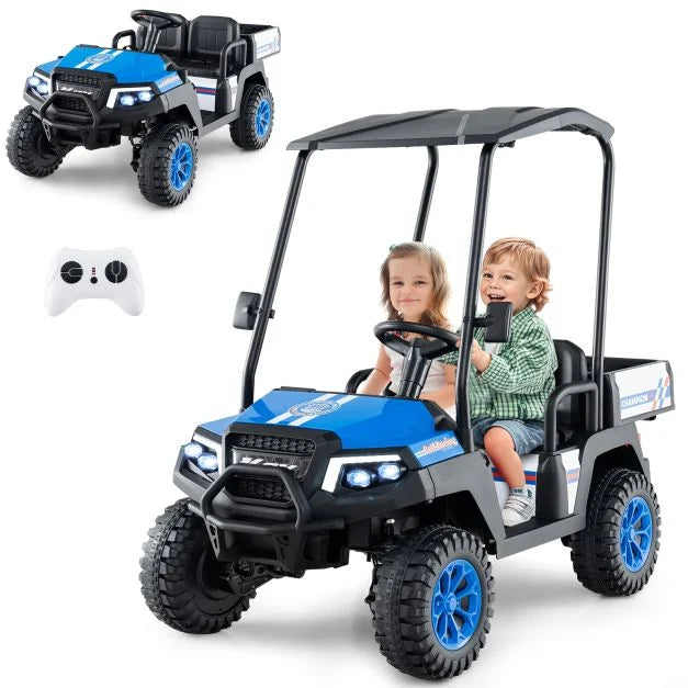 24V Kids 4WD Golf Cart, 2-Seater Ride-On Car with Dump Bed, Lights & Music