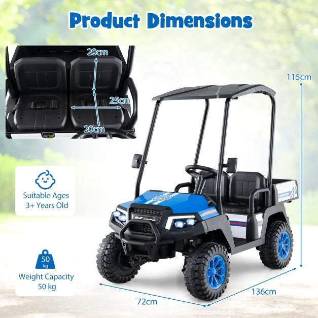 24V Kids 4WD Golf Cart, 2-Seater Ride-On Car with Dump Bed, Lights & Music