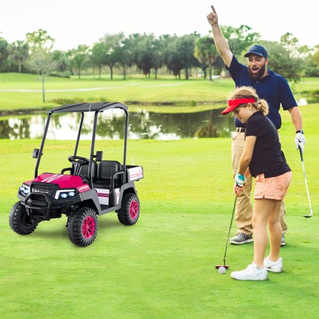 24V Kids 4WD Golf Cart, 2-Seater Ride-On Car with Dump Bed, Lights & Music