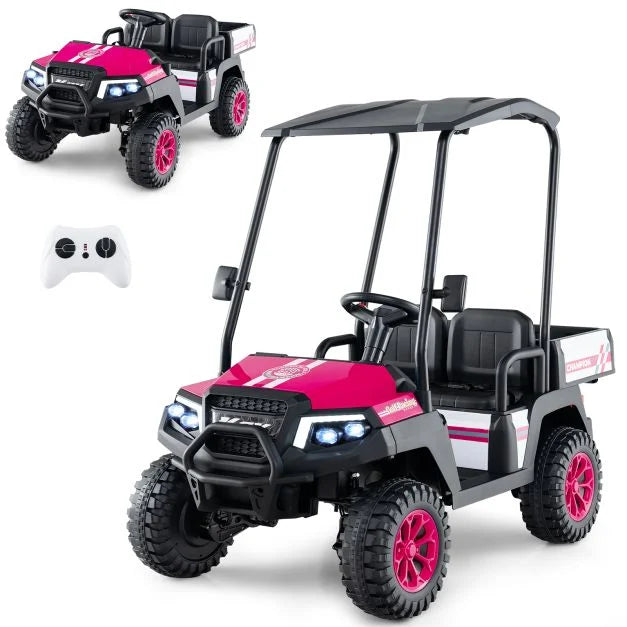 24V Kids 4WD Golf Cart, 2-Seater Ride-On Car with Dump Bed, Lights & Music