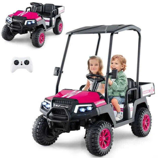 24V Kids 4WD Golf Cart, 2-Seater Ride-On Car with Dump Bed, Lights & Music