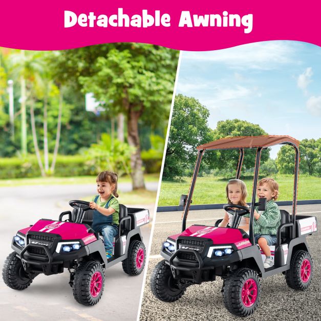 24V Kids 4WD Golf Cart, 2-Seater Ride-On Car with Dump Bed, Lights & Music