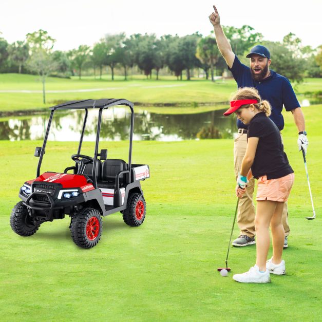 24V Kids 4WD Golf Cart, 2-Seater Ride-On Car with Dump Bed, Lights & Music