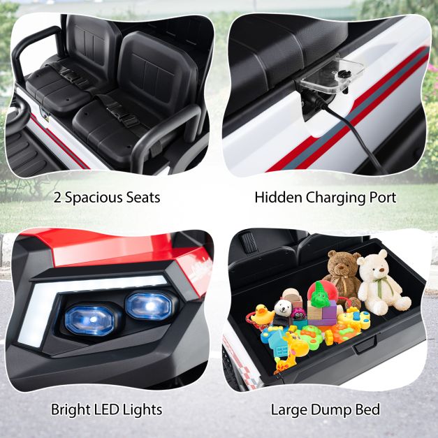 24V Kids 4WD Golf Cart, 2-Seater Ride-On Car with Dump Bed, Lights & Music