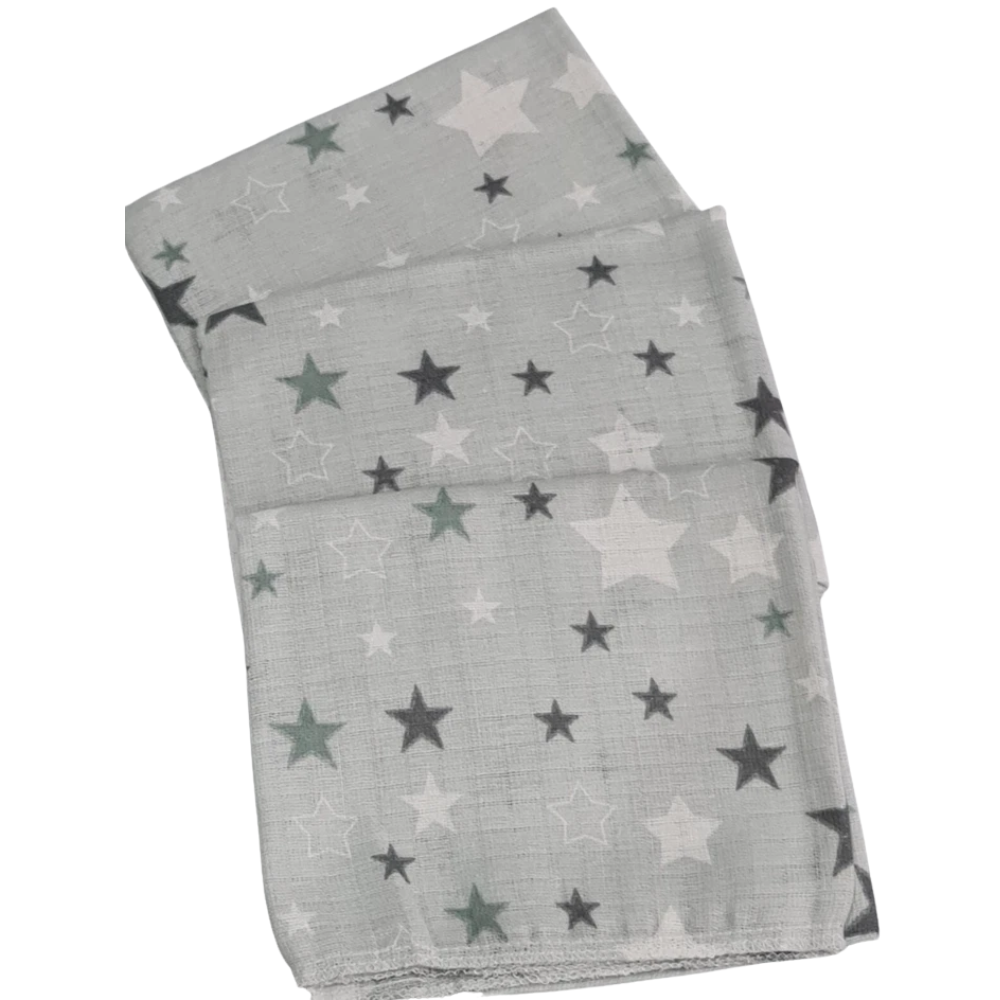 3 Pack Xl Large Printed Muslin Squares for Babies, Reusable 100% Cotton Nappy Cloths