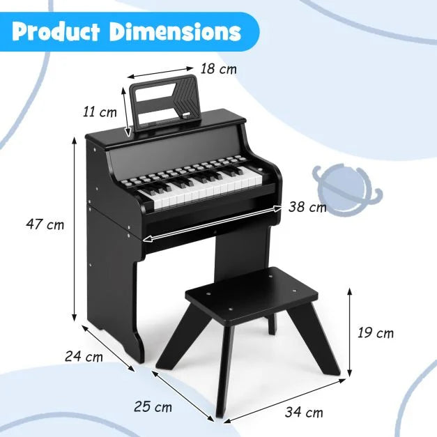 Lighted 25-Key Kids Digital Piano Keyboard with Stool – Adjustable Tempo