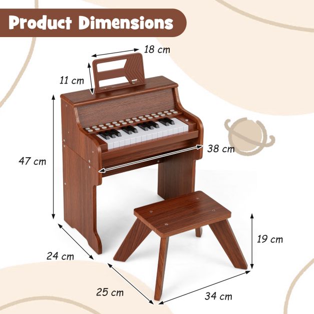 Lighted 25-Key Kids Digital Piano Keyboard with Stool – Adjustable Tempo