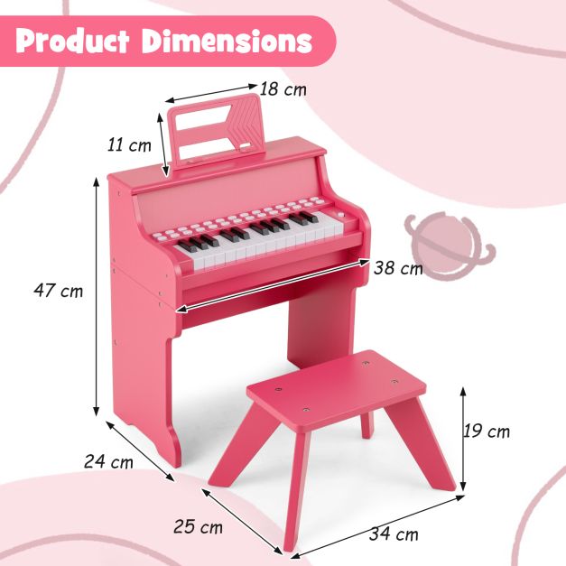 Lighted 25-Key Kids Digital Piano Keyboard with Stool – Adjustable Tempo