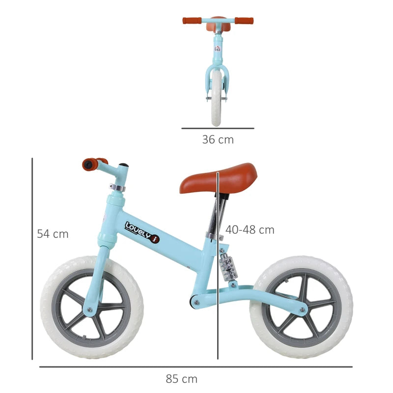 Kids 12" Balance Bike No Pedals with Shock Absorber for Toddlers 2-5 Years, Blue