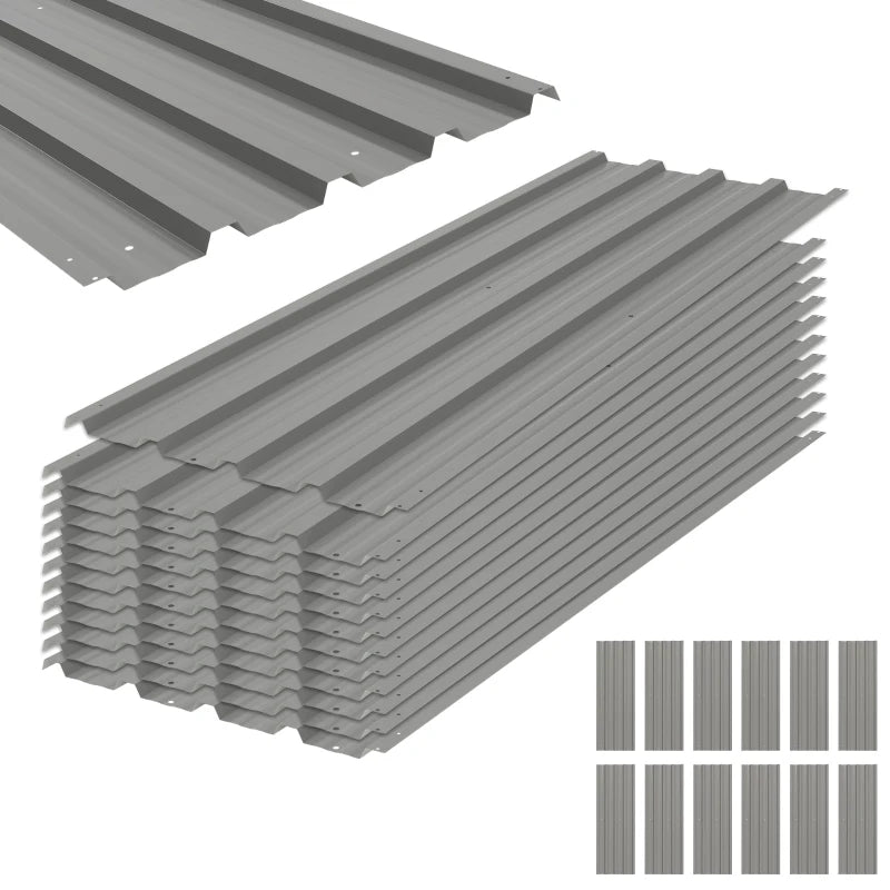 Light Grey Corrugated Steel Roof Sheet Set, 12 Panels for Outdoor Building Projects