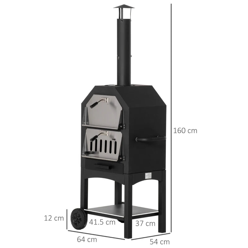 Stainless Steel 3-Tier Outdoor Pizza Oven BBQ Grill with Chimney and Mesh Shelf