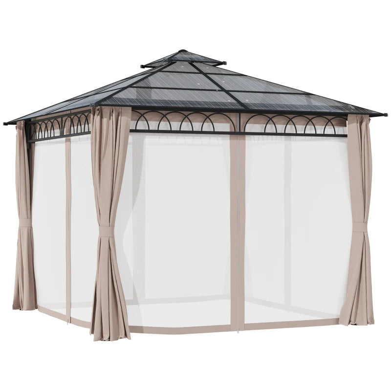 Double Roof Hard Top Gazebo with Galvanised Steel Frame, Nettings & Curtains – 3x3m