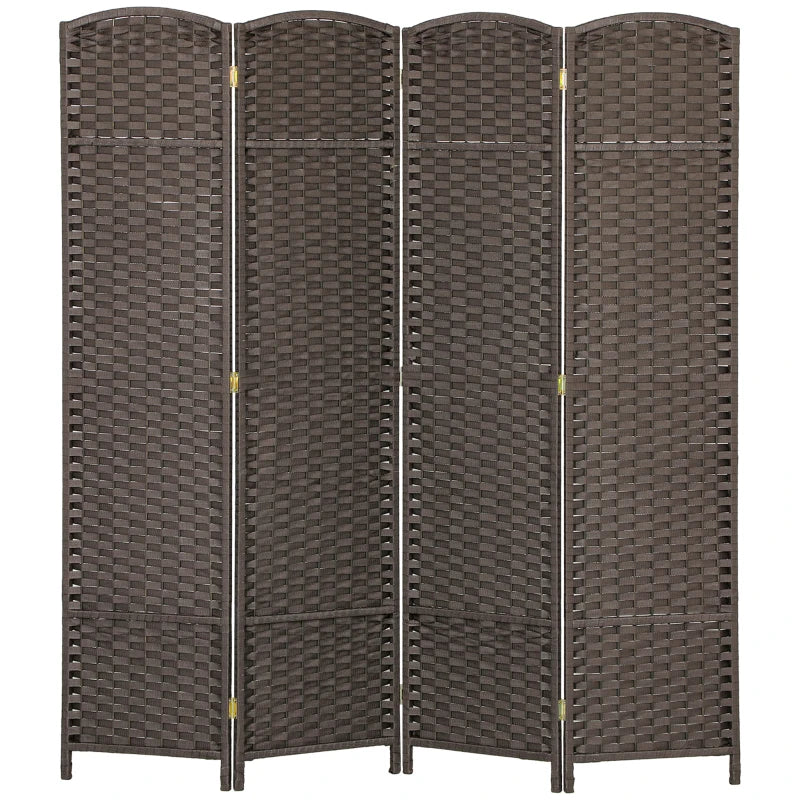 Room Divider – 4 Folding Panels, Freestanding, Brown, 160x170cm