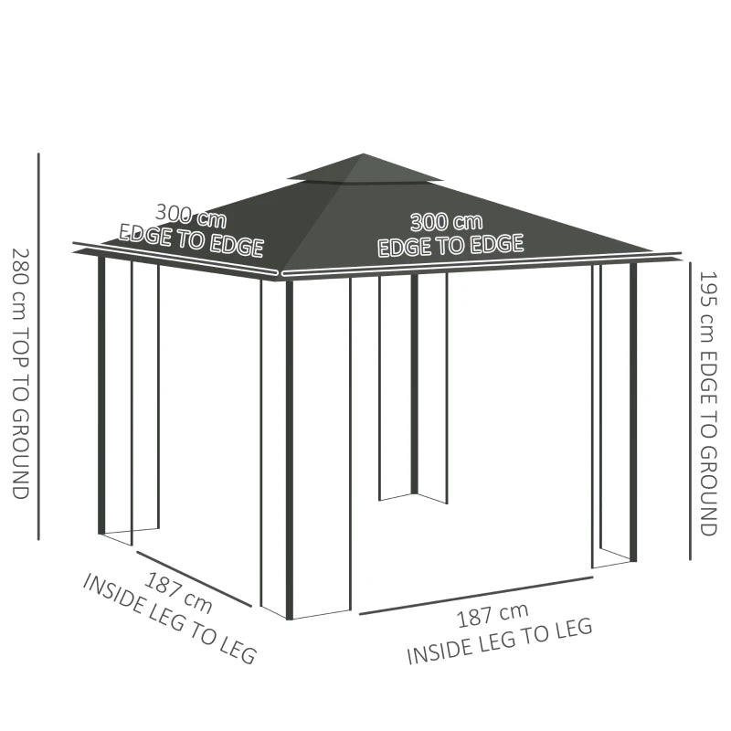 Grey Steel Frame Garden Gazebo with Double Roof Canopy, Perfect for Patio or Backyard, 3 x 3m