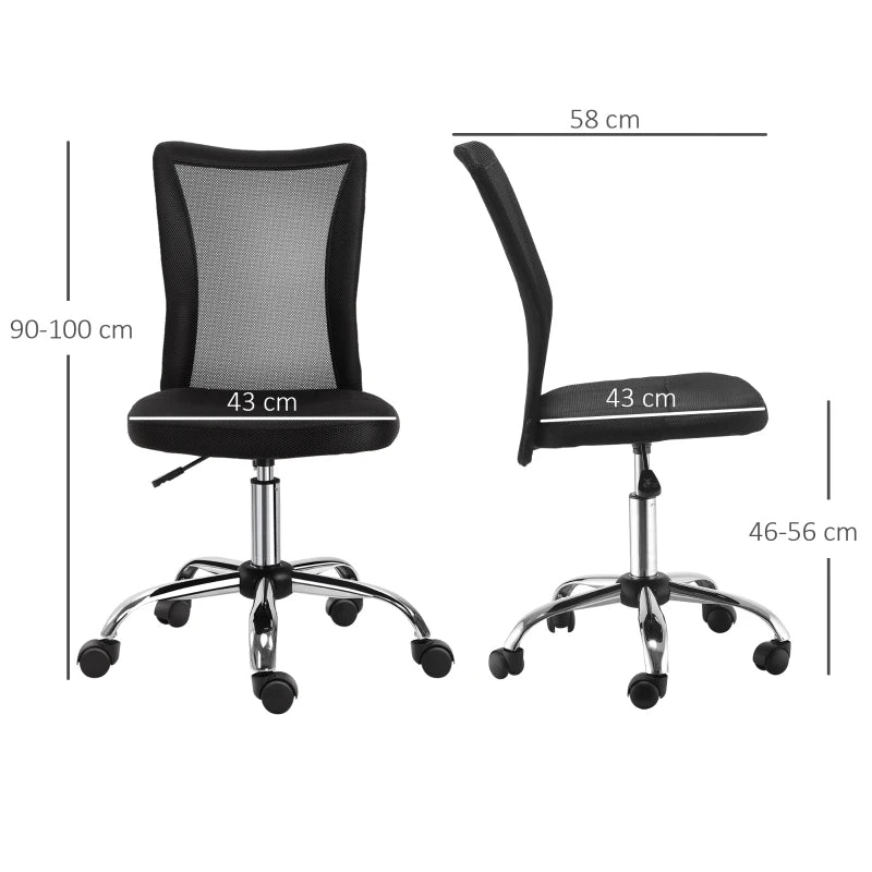 Black Mesh Desk Chair – Armless, Rolling, Adjustable Height