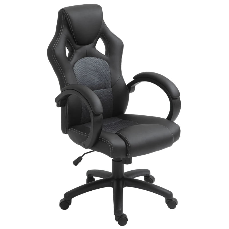 Black Faux Leather Desk Chair with Swivel & Wheels