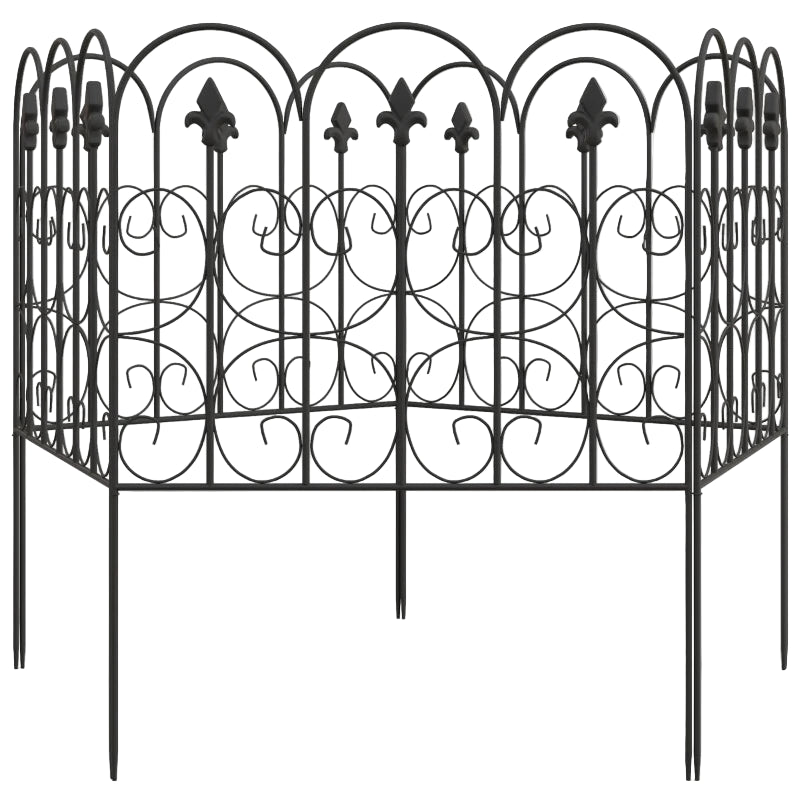 Outdoor Picket Fence Panels 5PC, Rustproof Metal Wire Border, 83cm H x 3m L Black