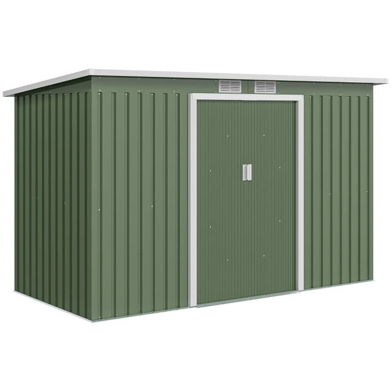Compact 9x4ft Metal Garden Shed with Ventilation, Foundation Kit & Double Doors, Green