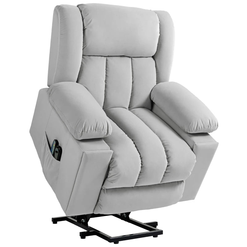 Electric Massage Recliner Chair, Riser Function, Velvet, Light Grey