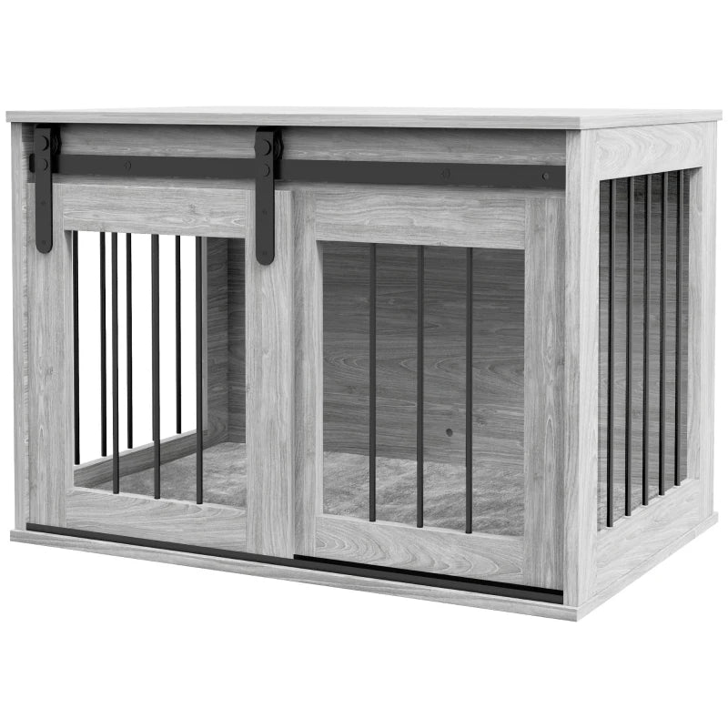 Large Dog Crate Furniture with Cushion – 80cm Grey