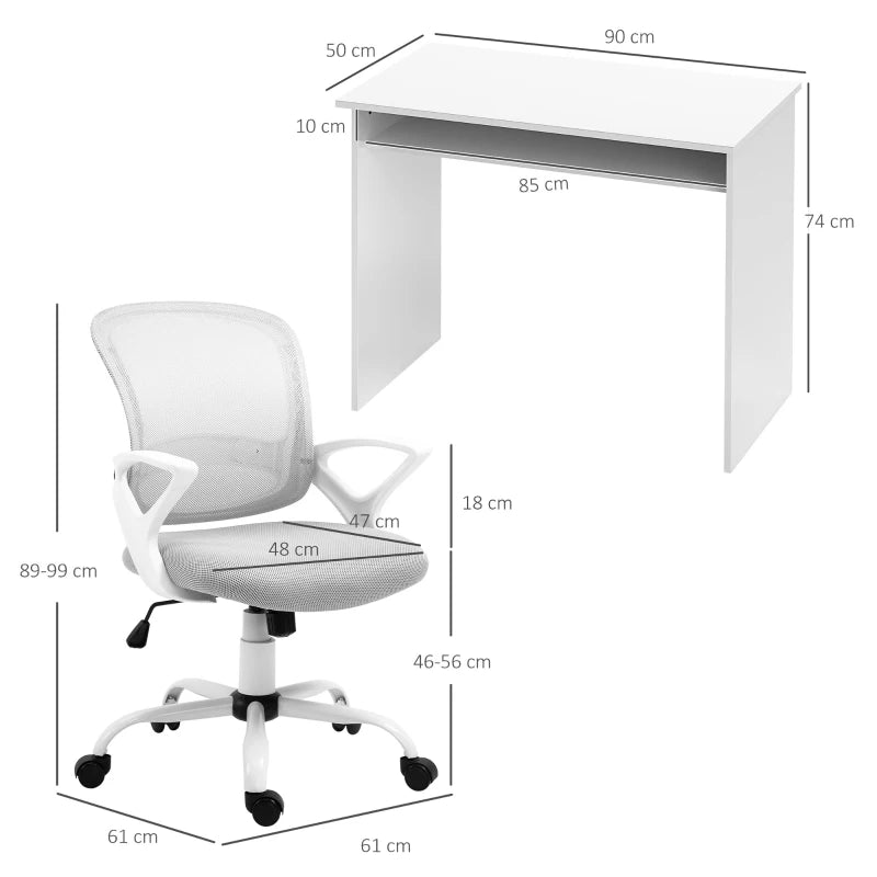 Home Office Desk Set with Mesh Chair – White/Grey