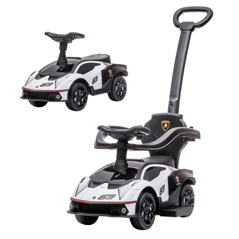White Toddler Ride On Push Car – 2-in-1 Foot-to-Floor Slider with Handle, Ages 1-3