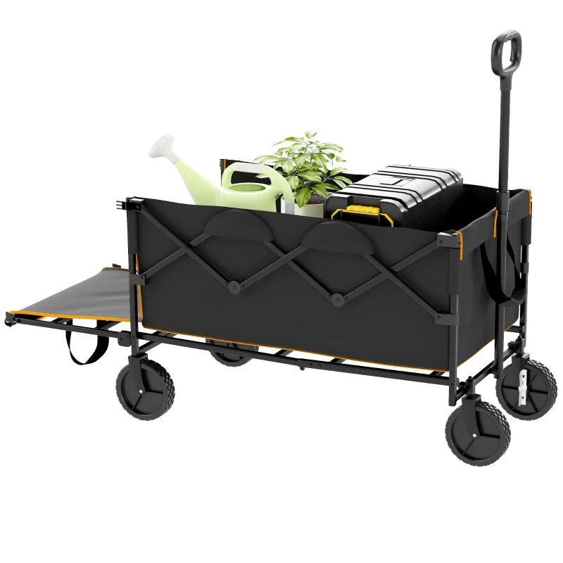 Folding 160L Festival Trolley with Tailgate, Adjustable Handle & Carry Bag – Black & Orange