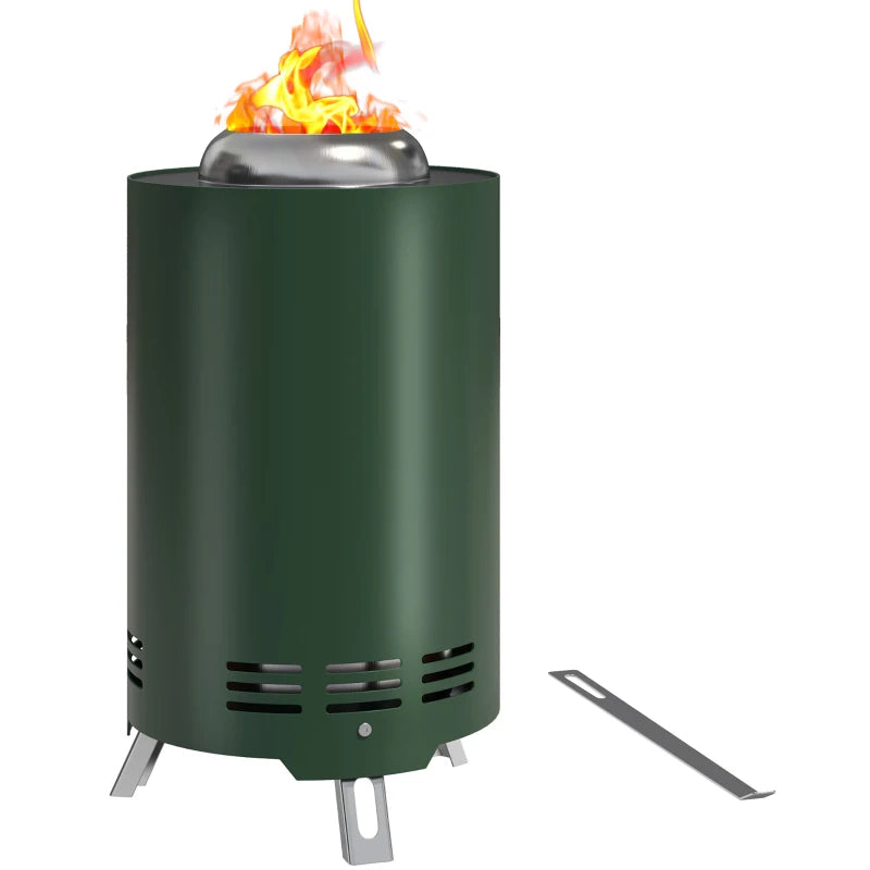 Portable Smokeless Stainless Steel Wood Burning Fire Pit with Poker, 16x16cm, Green