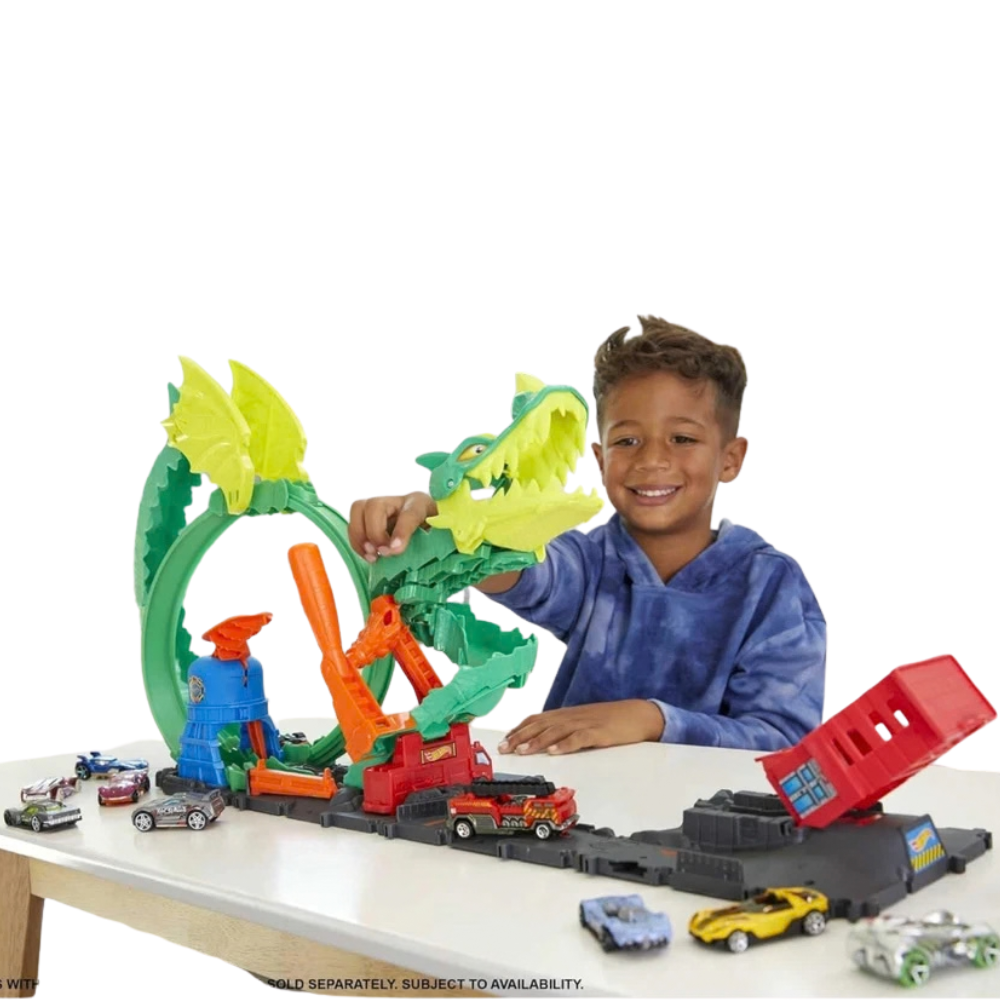 Hot Wheels City Fire Station Track Set Dante Dragon Nemesis Stunt Car Playset Kids 5+