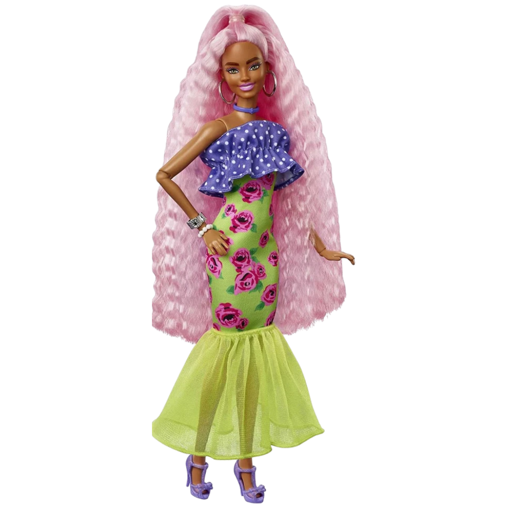 Barbie Extra Doll with Pink Long Hair Clothes Accessories Fashion Beauty Set by Mattel Toy
