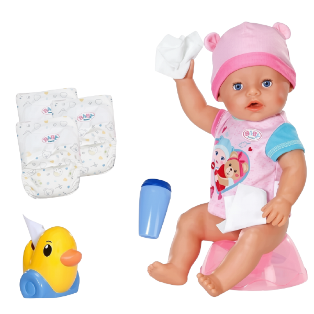 BABY born Potty Set with 3 Diapers Cream Jar and Duck Berta Tissue Dispenser