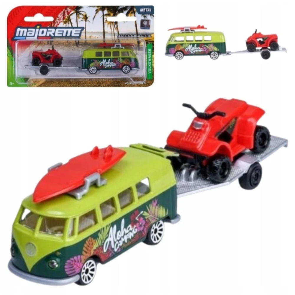 Majorette Volkswagen T1 Blue Van with Quad Trailer 1:64 Scale Diecast Model Toy