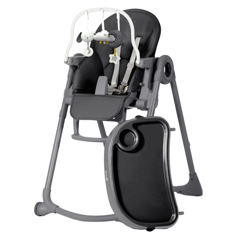 Folding Baby High Chair Adjustable Toddler Seat with Activity Toys and Safety Harness