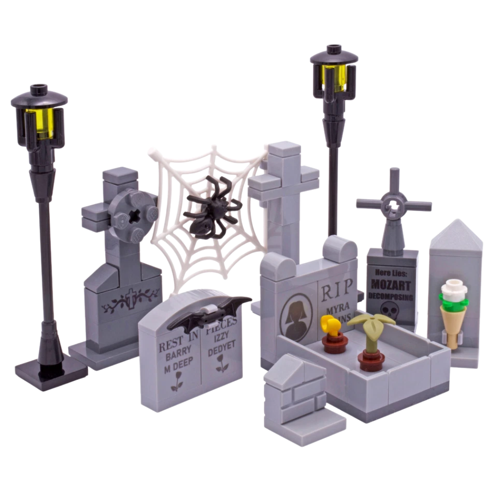 LEGO Halloween Grave Stones Haunted House Graveyard MOC Custom Set Spider Lamps