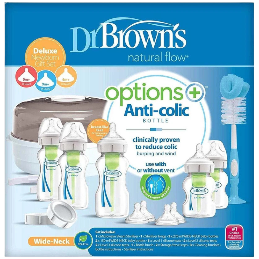 Dr. Brown's Options+ Newborn Baby Bottle Feeding Gift Set Infant Essentials 0m+ New Uk