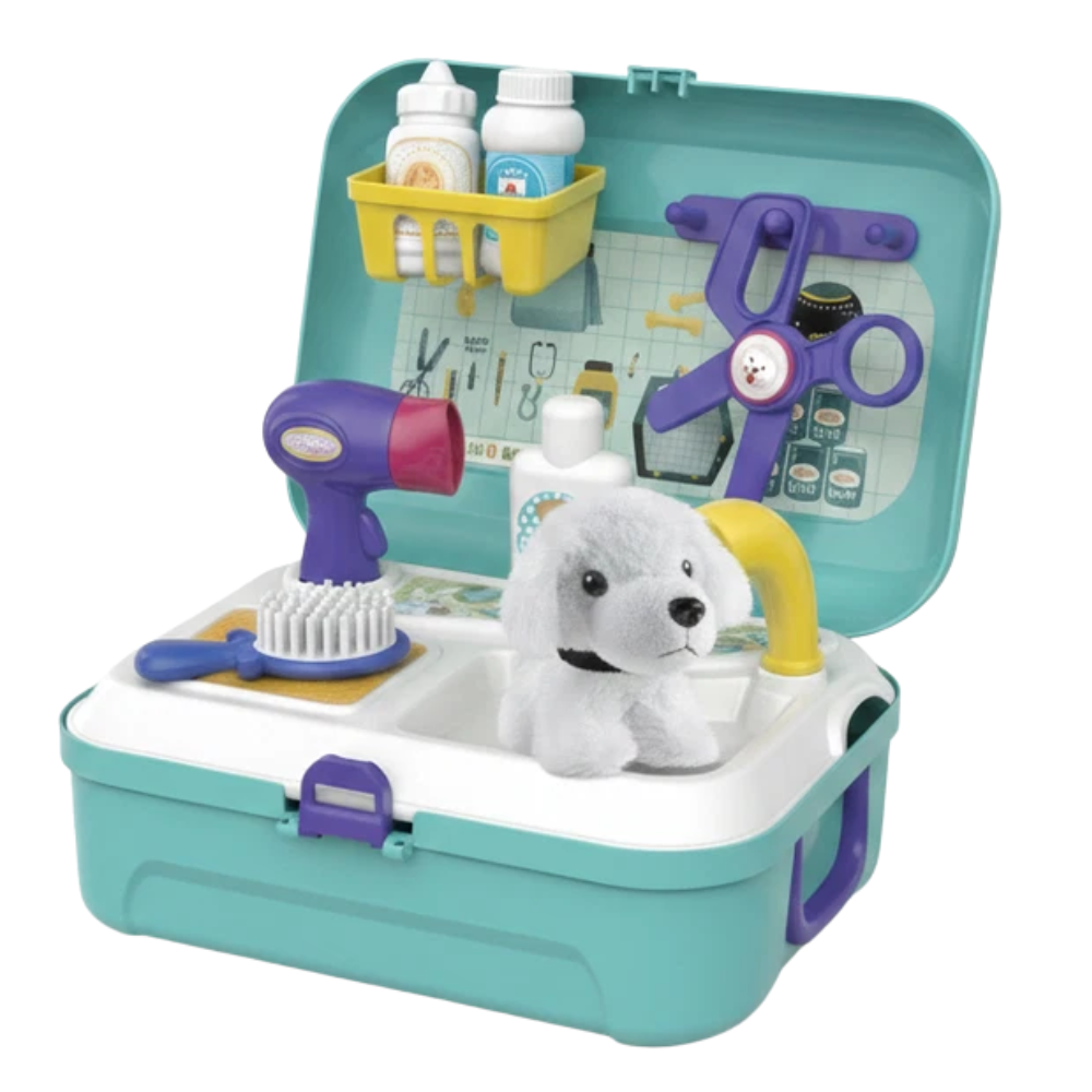 Kids Pretend Pet Grooming Vet Playset 16 Pieces Puppy Dog Carrier Backpack Toy
