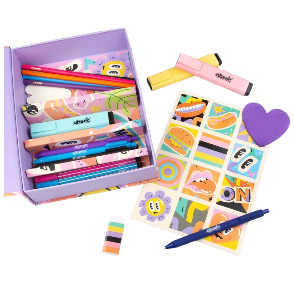 Abeec My Stationery Box Girls Notebook Set with Pens Pastel Highlighters Pencil Gift Set