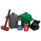 Lego Bins Trash Cans with Rubbish Bag Crisp Packet & Coke Can City Street Accessory Set