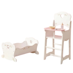 Baby Doll High Chair & Rocking Cradle Wooden Furniture Accessory Set for Bibi Doll Pretend