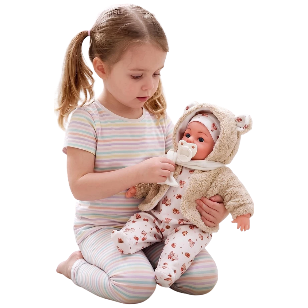 Bibi Doll Bella Bear 18 Inch Baby Doll Girl Soft Body Beige Coat Dummy Sounds Toy Gift 3yr