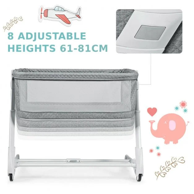 Breathable Mesh Baby Bedside Cot with Easy-Clean, Washable Mattress Included