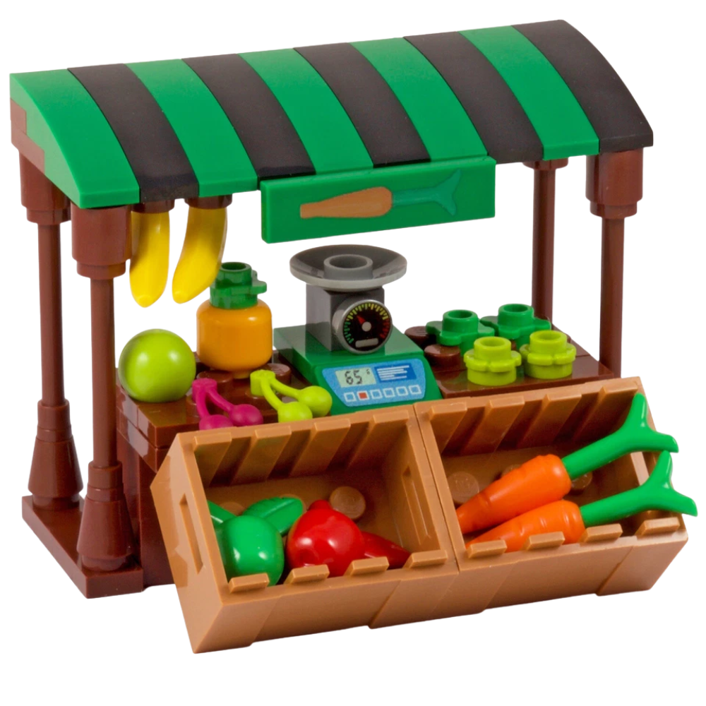 LEGO Market Stall Set with Bakery, Fruit & Veg and Fishmonger Shops MOC Kit