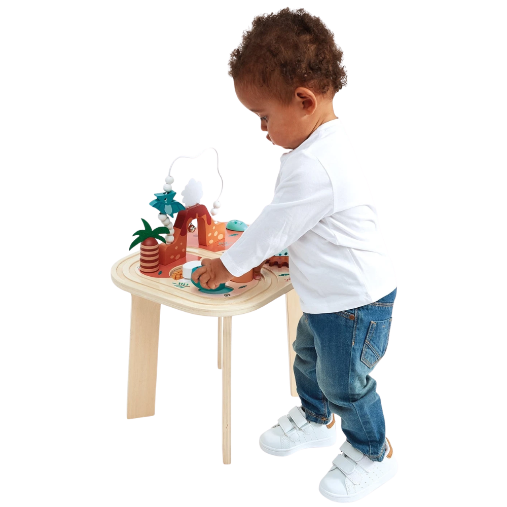 Janod Dino Wooden Activity Table for Toddlers 12 Months+, Dinosaur Educational Play Centre