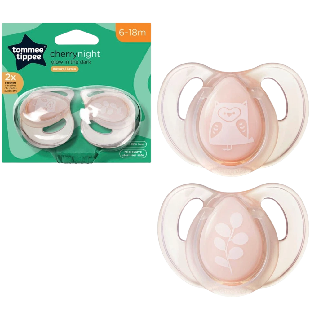 Tommee Tippee Essentials Cherry Natural Latex Baby Soothers 4-Pack Day & Glow in the Dark