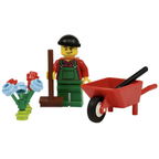 LEGO Gardener Minifigure with Wheelbarrow, Spade, Broom and Flowers Garden Set